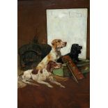 ENGLISH SCHOOL L.M.S Hounds and luggage, oil on board, 76 x 51cm Condition Report: Available upon