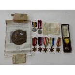 A lot comprising a WWI war medal to 24580 Pte. J R Blackwood, Seaforth Highlanders, his memorial