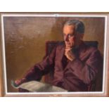 EDWARD IRVINE HALLIDAY Portrait of a gentleman, seated and holding a newspaper, signed, oil on