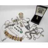 A silver cat brooch, paua shell necklace, charm bracelets and other items Condition Report: Not