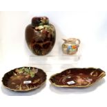 A Carlton Ware spiders web ginger jar and dish and two other Carlton Ware pieces Condition Report: