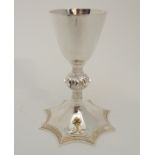 A CASED IRISH SILVER CHALICE by Larry Gunning, Dublin 1956, the plain silver bowl on knopped stem