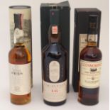 SIX BOTTLES OF MALT WHISKY comprising: Lagavulin, 16 year old, Aberlour 100 proof, Oban,