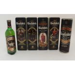 SIX BOTTLES OF GLENFIDDICH MALT WHISKY four in tins and one in carton, 75cl, 40%vol (6) Condition