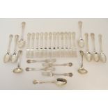 A COMPOSITE PART SUITE OF SILVER CUTLERY various maker's and marks, single struck in the King's