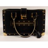 A LOUIS VUITTON BLACK LEATHER SUHALI LE FABULEUX HANDBAG with gilt-tooled decoration, dual rolled