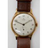 A 9CT GOLD GENTS TUDOR WRISTWATCH cream dial with black Arabic numerals, subsidiary seconds dial and