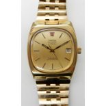 A GOLD PLATED GENTS OMEGA ELECTRONIC F300 HZ GENEVE CHRONOMETER the retro style watch has a