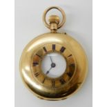 AN 18CT GOLD HALF HUNTER POCKET WATCH with white dial and blued steel hands, diameter of the case