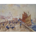 JAMES WATTERSTON HERALD (SCOTTISH 1859-1914) THE RETURN OF THE FISHING BOATS Watercolour, signed, 36