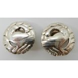 A PAIR OF GEORG JENSEN DANISH SILVER DOVE EAR CLIPS pattern number 66, diameter approx 2.4cm, weight