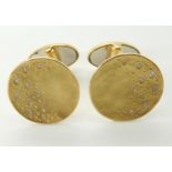A PAIR OF 18CT GOLD LINKS OF LONDON DIAMOND CUFFLINKS the textured disc shaped cufflinks are set
