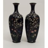 A PAIR OF JAPANESE HEXAGONAL VASES decorated with birds amongst blossoming branches and wild