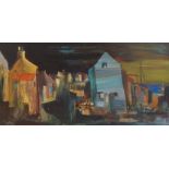 •WILLIAM BIRNIE RSW, RGI (SCOTTISH 1929-2006) GABLE ENDS, ST. MONANCE Oil on board, signed and dated