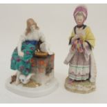 A MEISSEN FIGURE OF A LADY READING A LETTER modelled standing with flower decorated dress, incised