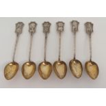 A SET OF SIX CHINESE EXPORT SILVER TEASPOONS with calligraphy on faux bamboo stems, stamped marks,