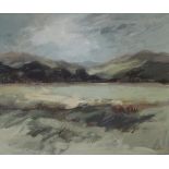 •ETHEL WALKER (SCOTTISH B. 1941) KILMARTIN VALLEY Oil on board, signed, 18 x 21.5cm (7 x 8 1/2") The