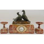 AFTER L CARVIN - A FRENCH MARBLE CLOCK GARNITURE the white enamel dial decorated with swags of