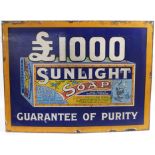 A SUNLIGHT SOAP £1000 GUARANTEE OF PURITY ENAMEL ADVERTISING SIGN 61 x 91cm Condition Report: