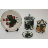 A COLLECTION OF WEMYSS POTTERY including a plum decorated jar and cover 16cm high painted and
