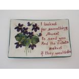 A WEMYSS WARE PIN TRAY IN VIOLETS PATTERN with rhyme 'I looked for something sweet to send you and