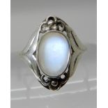 A BERNARD INSTONE ARTS & CRAFTS MOONSTONE RING stamped B.I, the moonstone measures approx 10.6mm x