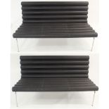 A PAIR OF SERGE CHERMAYEFF (1900 - 1996) STYLE BENCHES with a fret leather tubed effect seat and