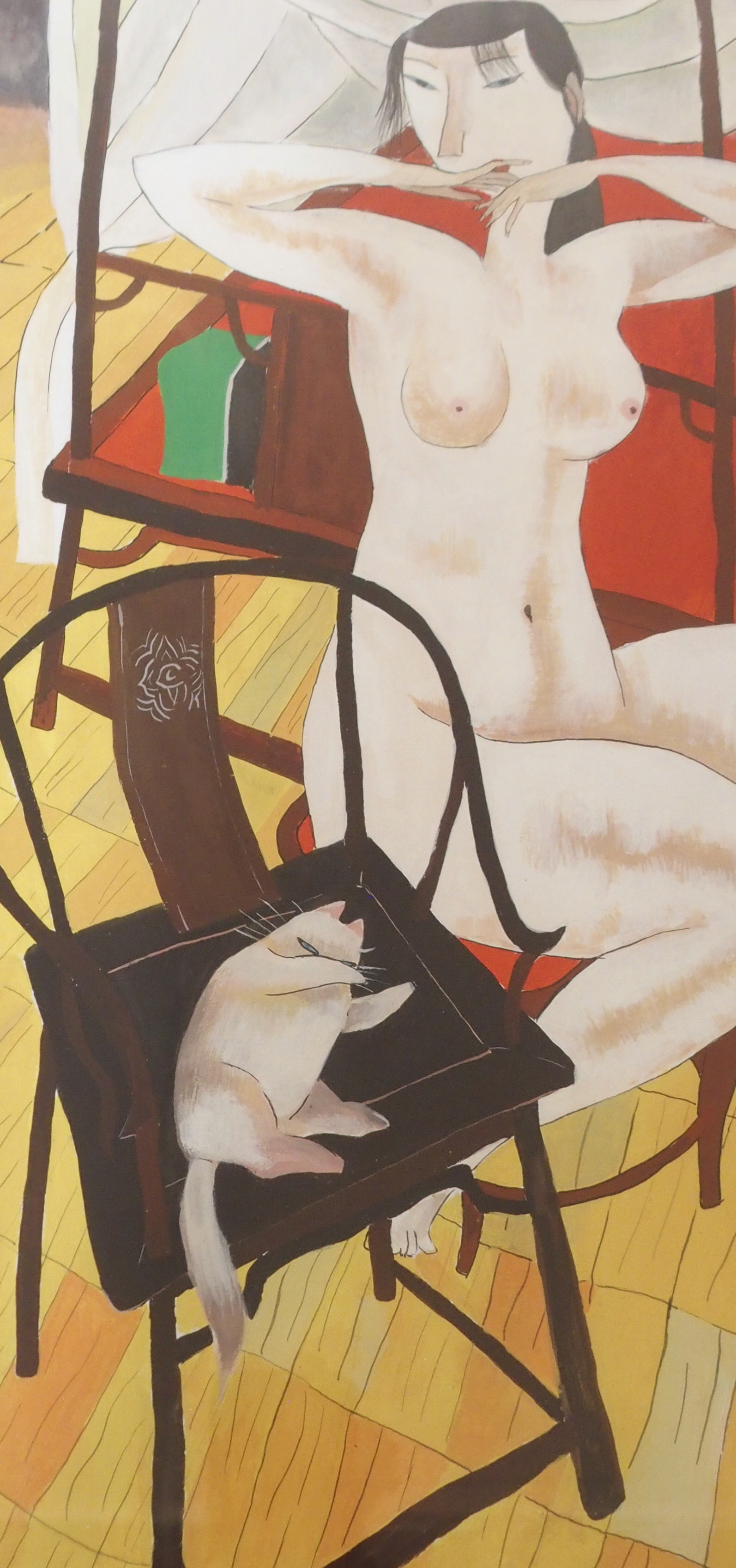 CHINESE CONTEMPORARY SCHOOL Figure resting on a ledge, signed, gouache, 23 x 46cm, naked woman - Image 4 of 4