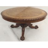 A VICTORIAN BURR WALNUT CIRCULAR BREAKFAST TABLE the central floral inlay with sectional burr walnut