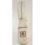 1969 RYDER CUP: A WHITE LEATHER RYDER CUP BAG used by Bernard Gallacher in the competition played at