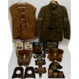 A WWI ROYAL FLYING CORP UNIFORM TUNIC flying helmet, goggles, balaclava, belt and gloves with Avro