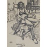 •JOHN RANDALL BRATBY RA (BRITISH 1928-1992) PATTI IN A BIKINI Conte and graphite, signed,