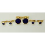 A SET OF LAPIS LAZULI CUFFLINKS AND STUDS with hexagonal faces cufflinks approx 14.9mm and studs 7.