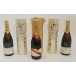 A BOTTLE OF MUMM CHAMPAGNE and four bottles of Moet & Chandon Champagne, 750ml, 12% vol (5)