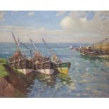 CHARLES STENHOUSE (SCOTTISH 1878-C.1946) FISHING BOATS AT HARBOUR Oil on canvas, signed and dated