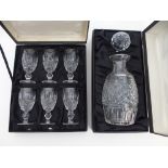 A BOXED SET OF WATERFORD COLLEEN SHERRY GLASSES 11cm high and a similar boxed decanter Condition
