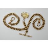 A 9CT GOLD FOB CHAIN WITH CITRINE SEAL stamped .375 9 to every link, length 38cm, weight 66.7gms