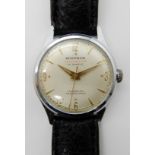 A GENTS VINTAGE WALTHAM YACHTMASTER PERMAFORCE WATCH with cream dial chevron and Arabic numerals,
