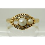 AN 18CT GOLD PEARL AND ROSE CUT DIAMOND RING hallmarked Birmingham 1883, finger size W, weight 3.