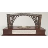 *WITHDRAWN* A SILVER PRESENTATION SCALE MODEL OF A BRIDGE Mounted on a hardwood rectangular base