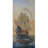 CHARLES F DART - A RECTANGULAR GESSO PANEL depicting sailing ships in a port, painted in metallic