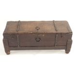 AN OAK SHIPS SWORD CHEST the hinged top with bail handle and wrought iron hinges above three