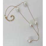 A 10K GOLD CHAIN SET WITH LARGE CULTURED PEARLS each pearl is approx 13.7mm x 12.6mm, length of