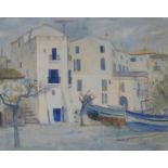 •DAVID MCCLURE RSA, RSW, RGI (SCOTTISH 1926-1998) HOUSES IN CADAQUES Pencil, watercolour and