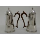 A TWO PIECE SILVER CAFE AU LAIT SET by R & W Sorley, London 1926, of tapering cylindrical form