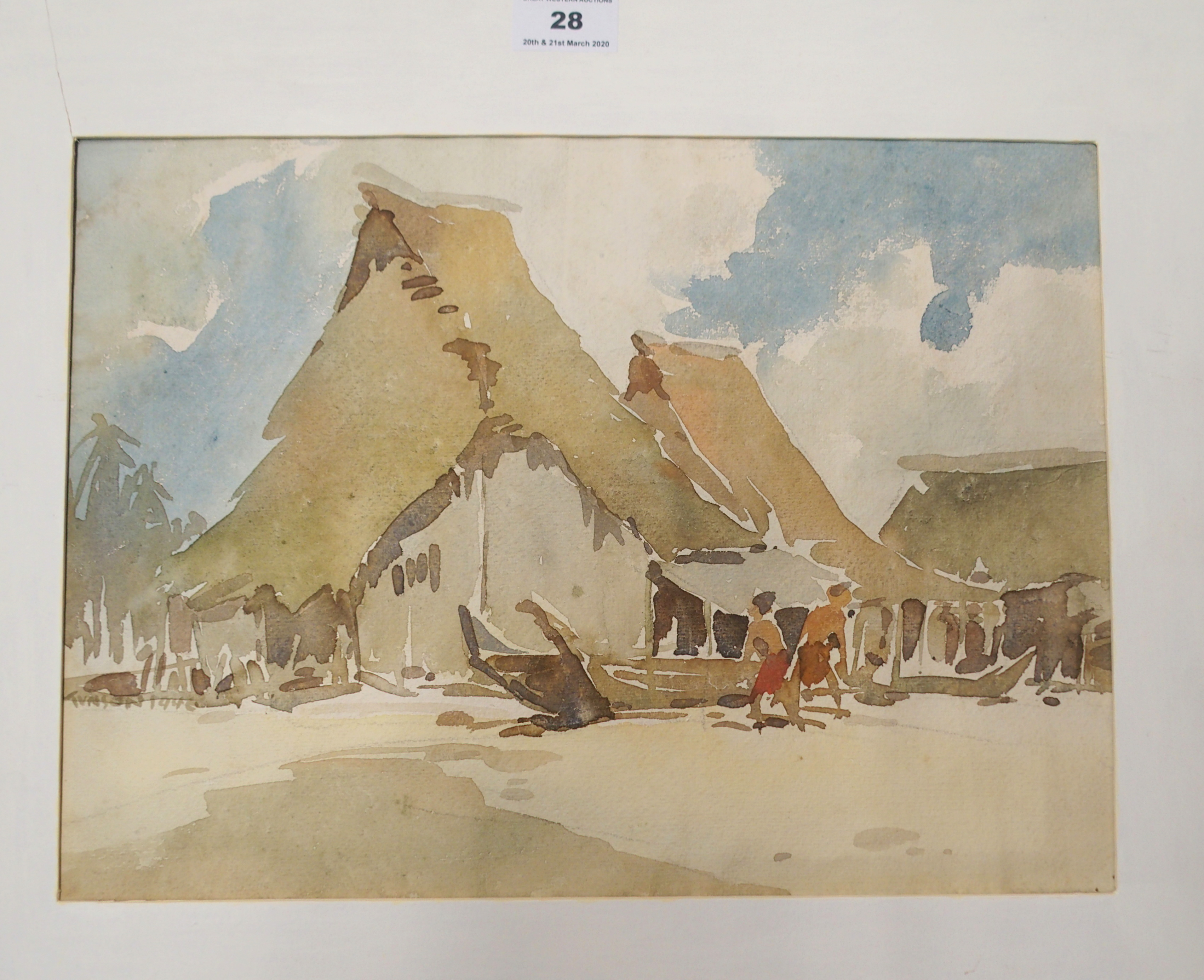 SIGNED YONG MUN SEN Malayan Kampong, watercolour, signed and dated, 1946, 28 x 38cm Condition - Image 2 of 3