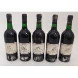 FIVE BOTTLES OF DOW VINTAGE PORT 1963 shipped and bottled by Hedges & Butler Ltd Condition Report: