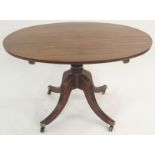 A WILLIAM IV MAHOGANY OVAL BREAKFAST TABLE on multi-baluster column and four grooved scroll legs,
