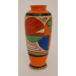 A CLARICE CLIFF FANTASQUE MELON PATTERN VASE painted in colours between orange and black bands, 14.