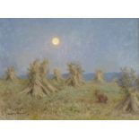 •JOHN MURRAY THOMSON RSA, RSW, PSSA (SCOTTISH 1885-1974) HARVEST MOON Oil on panel board, signed, 44